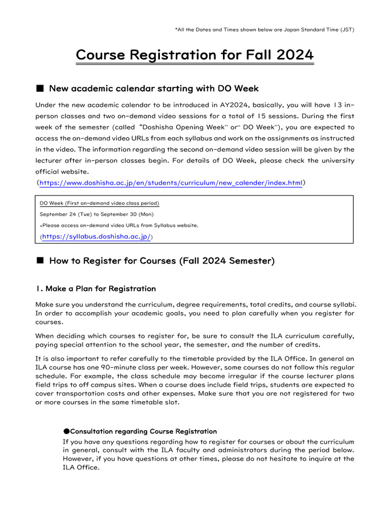 Fall 2024 Course Registration Guide | PDF