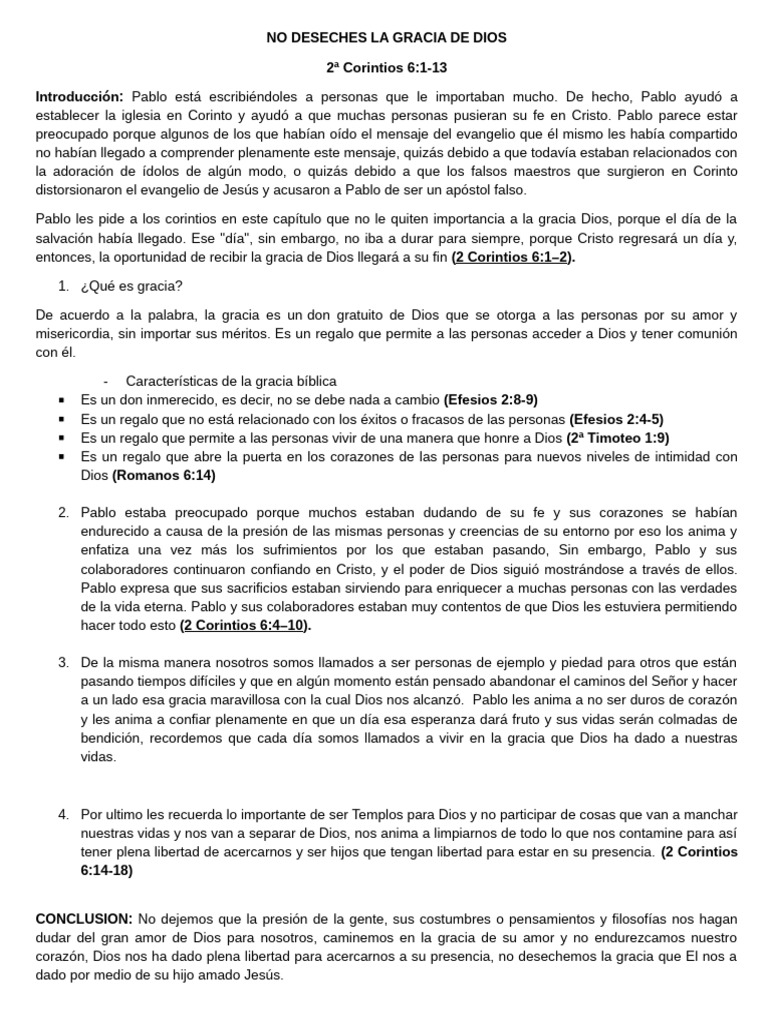La Gracia de Dios y Su Importancia | PDF | Pablo el apóstol | Primera ...