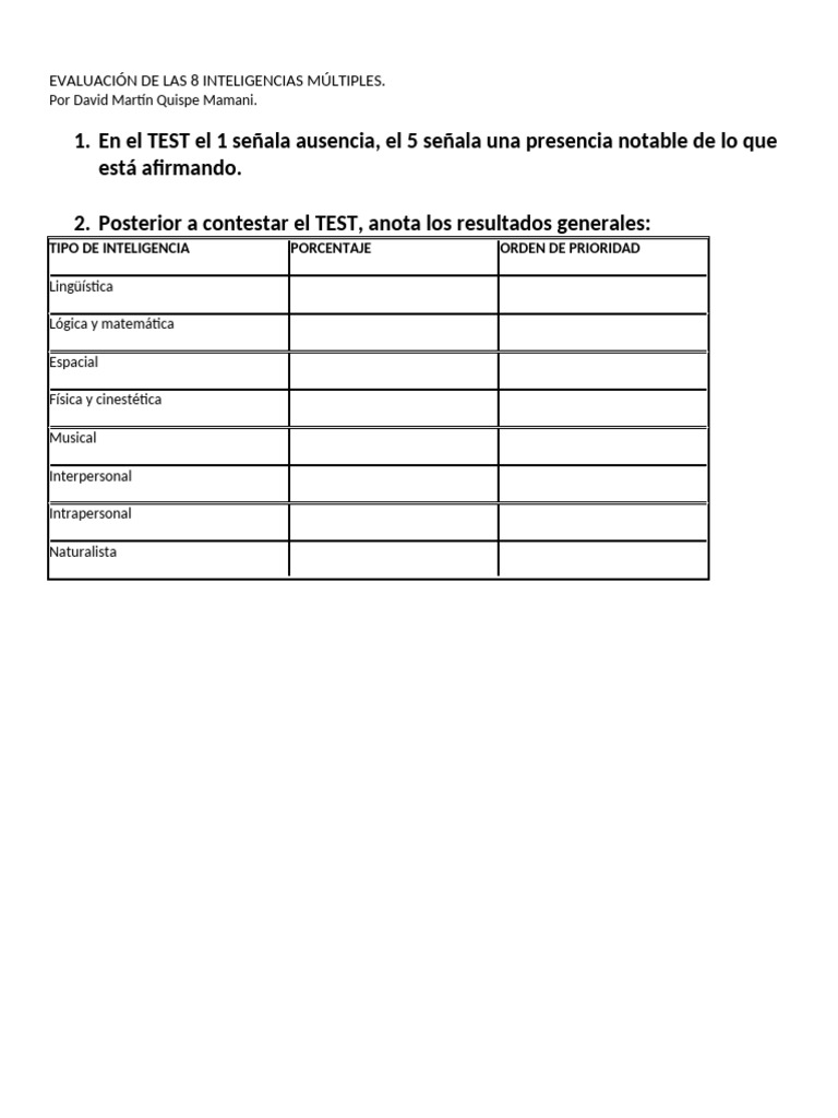 Evaluación de las Inteligencias Múltiples | PDF | Aprendizaje ...