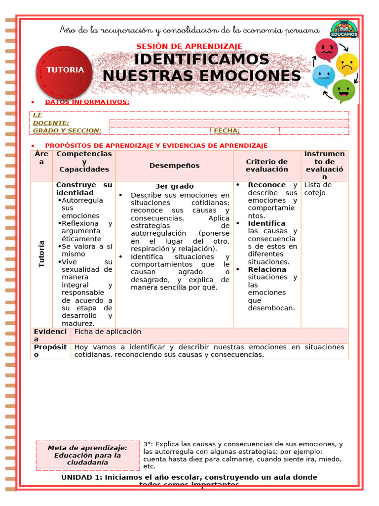 Identificación de Emociones en Aula | PDF | Las emociones | Aprendizaje