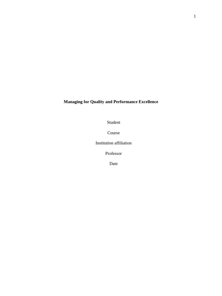Managing For Quality and Performance Excellence - Edited | PDF ...
