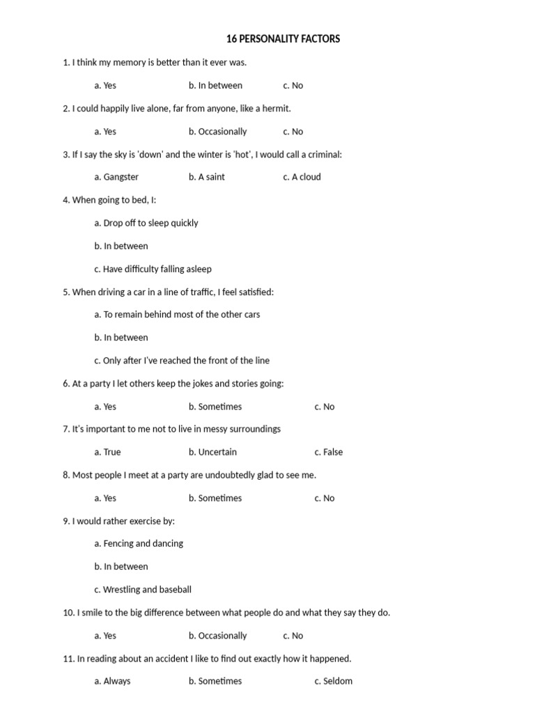 16PF Personality Questionnaire Sample | PDF