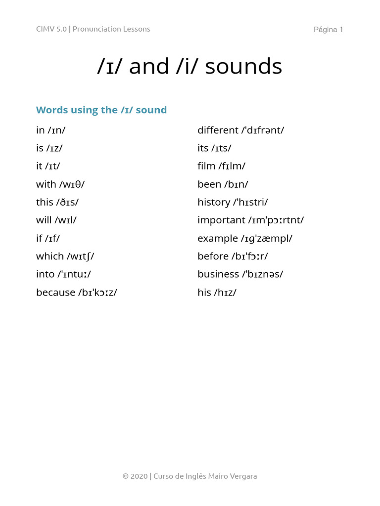 Pronunciation Lessons: /ɪ/ vs /i/ Sounds | PDF