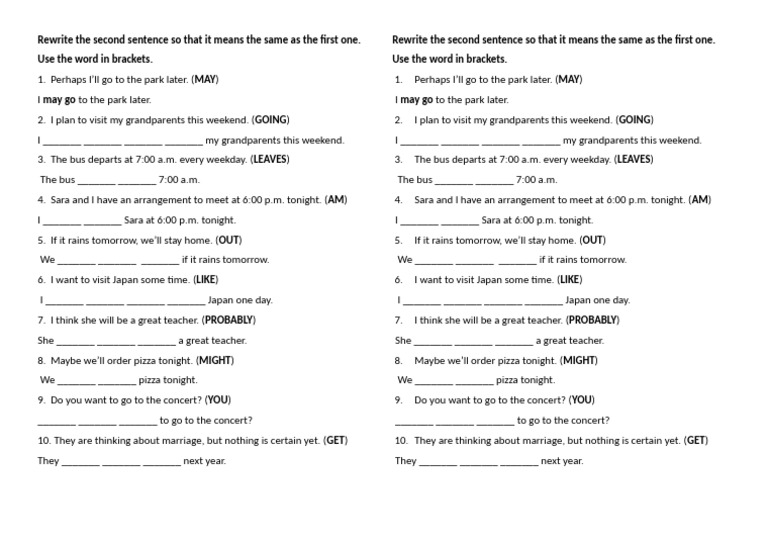 Sentence Rewriting Exercises with Keywords | PDF