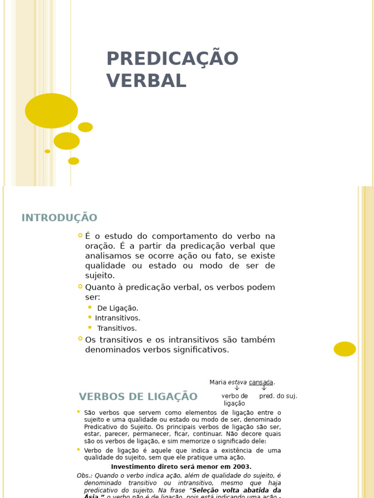 Predicação Verbal e Tipos de Verbos | PDF | Assunto (gramática ...