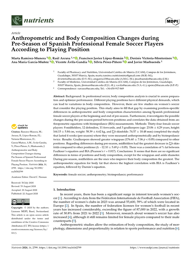 Anthropometric and Body Composition Changes During Pre-Season of ...