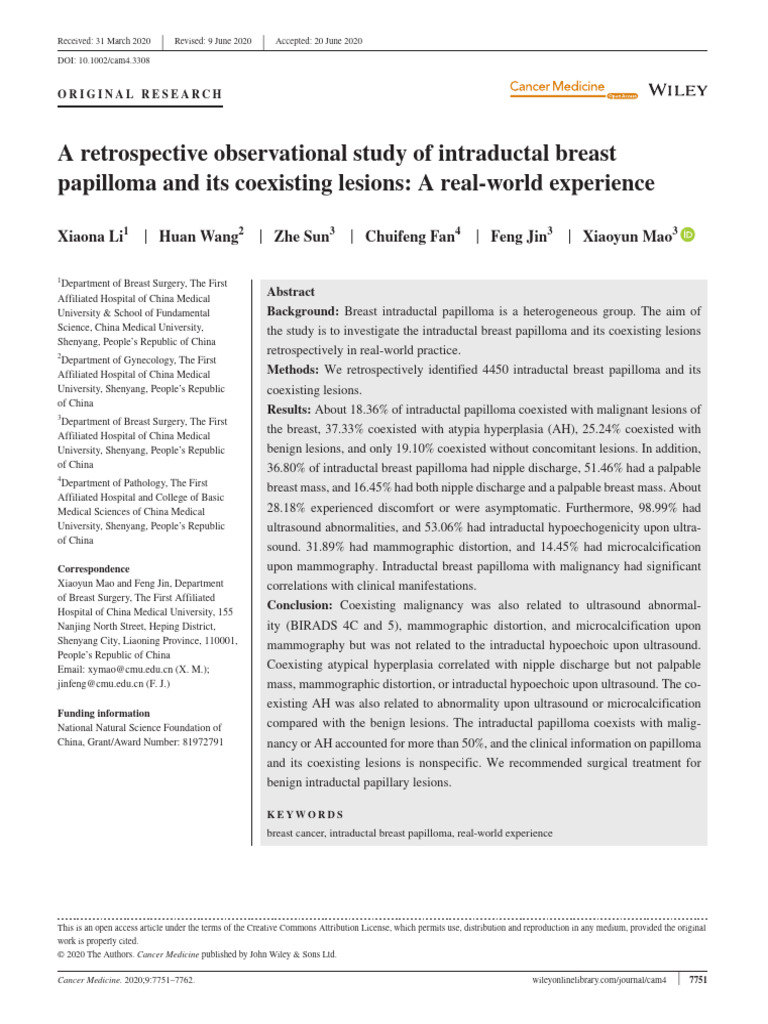 Intraductal Breast Papilloma Study | PDF | Mammography | Breast Cancer
