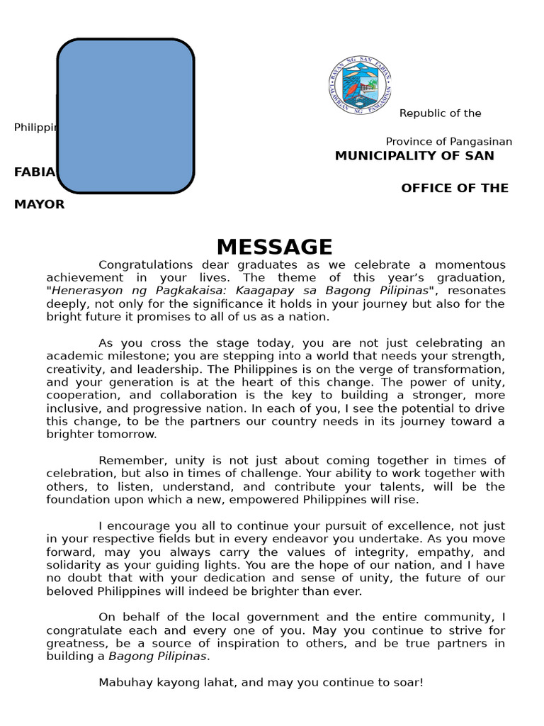 Mayor's Message for Graduation 2023 | PDF