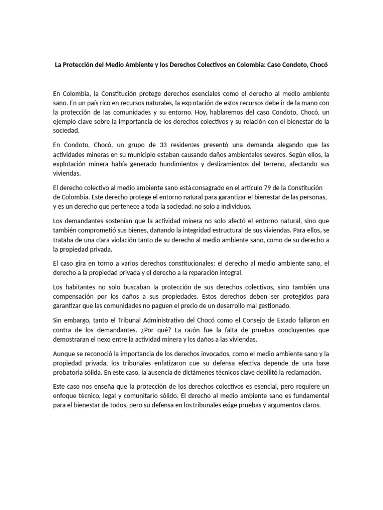 La Protección del Medio Ambiente y los Derechos Colectivos en Colombia ...