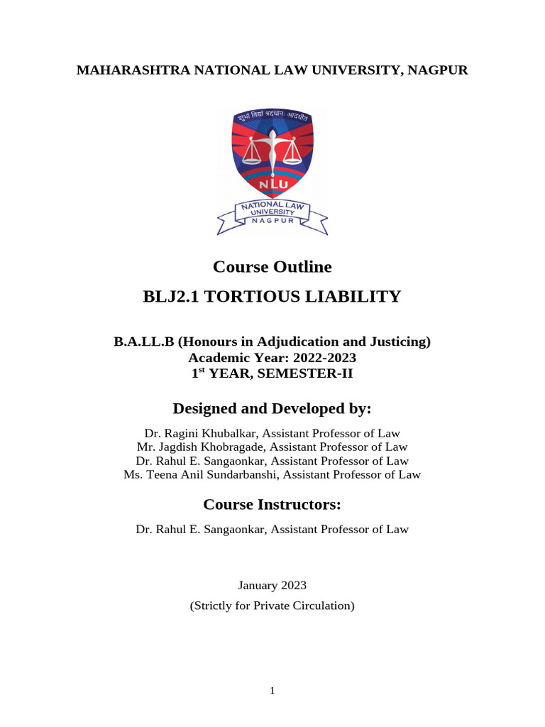 2.1 Tortious Laibility 2023 2nd | PDF | Tort | Legal Liability