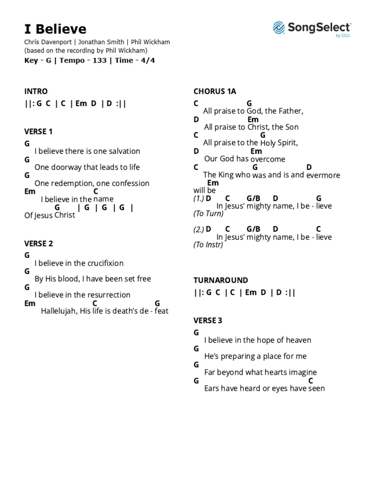 I Believe Chords and Lyrics | PDF | Jesus | Christian Belief And Doctrine