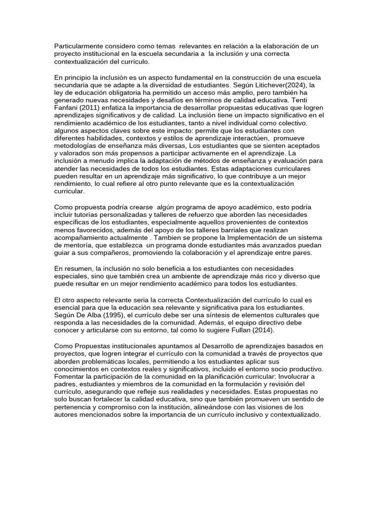 Inclusión y Contextualización Curricular en Secundaria | PDF | Plan de ...
