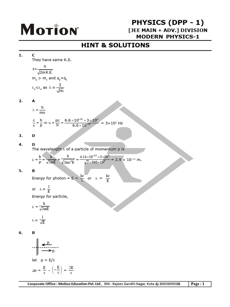 JEE Main Physics Solutions: Modern Physics | PDF | Electronvolt | Physics