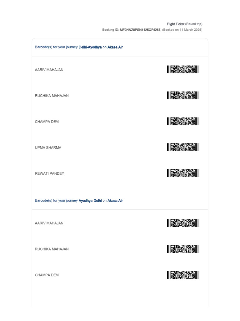 Round Trip Flight: Delhi to Ayodhya | PDF | Identity Document | Aviation