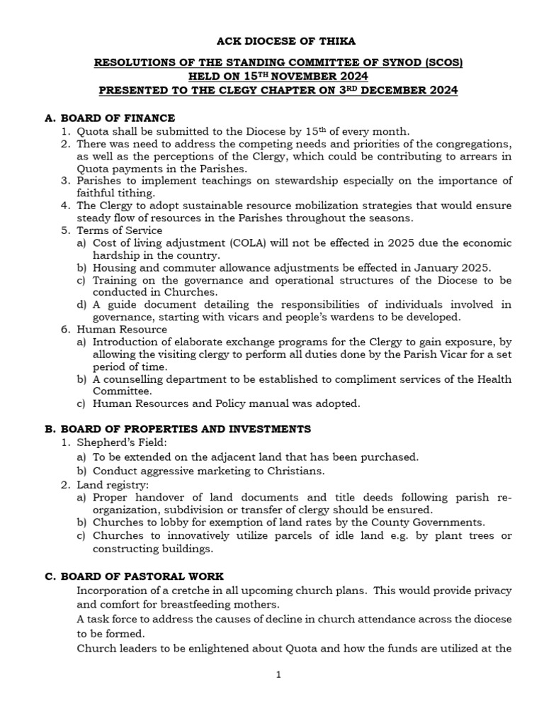 SCOS Resolutions To Clergy Chapter 3.12.2024 | PDF | Cost Of Living ...