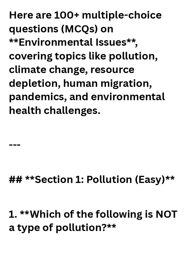 MCQs on Environmental Issues and Pollution | PDF | Climate Change ...