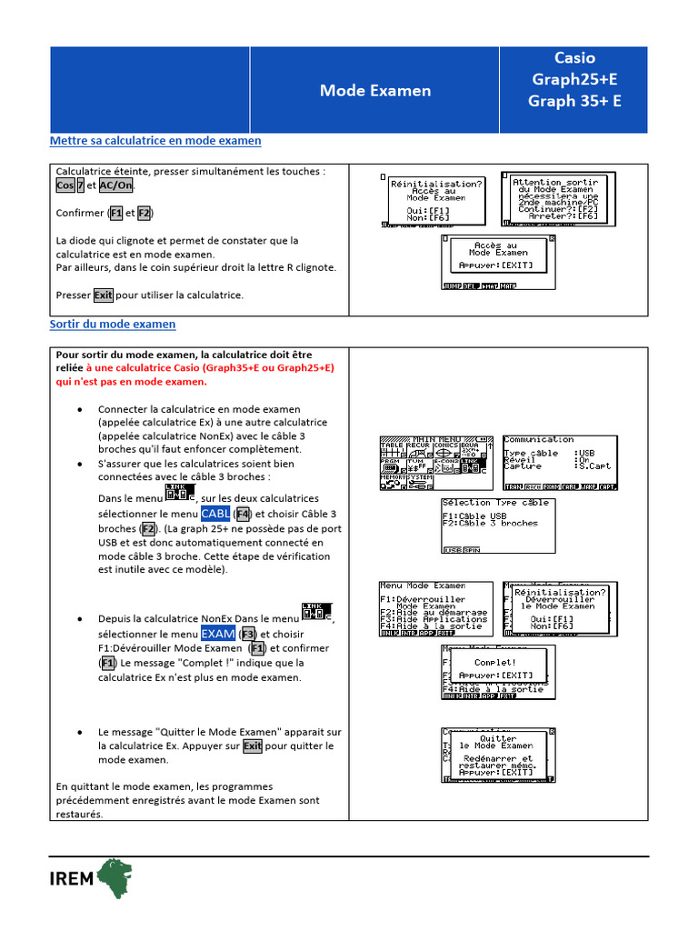 Calculatrice casio Graph 35 E 2, mode examen. : Achat occasion | Calculatrices Casio Très bon état
