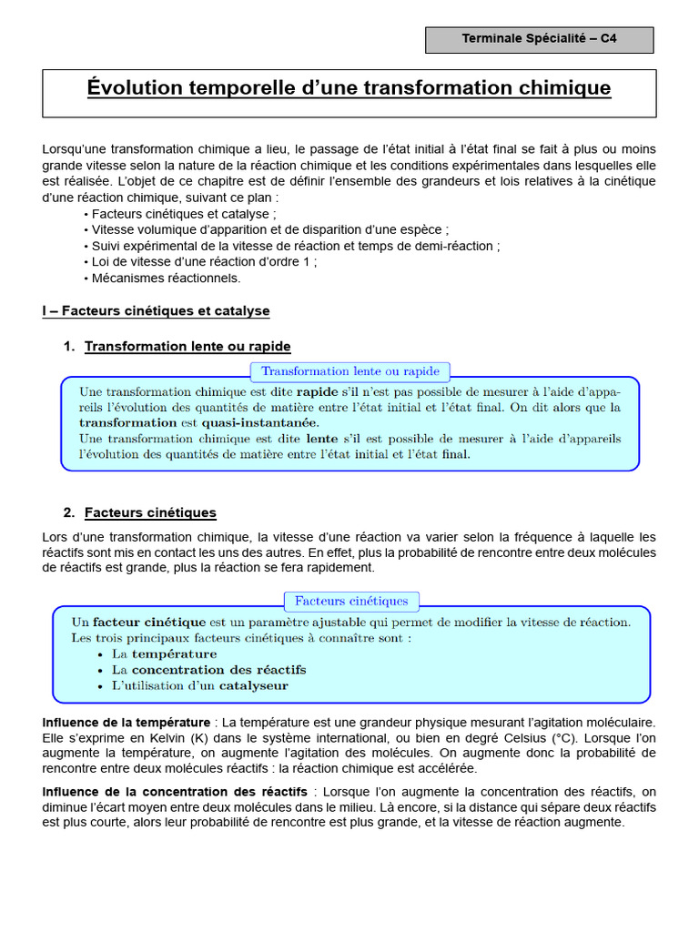 Cinétique des transformations chimiques | PDF | Cinétique chimique ...