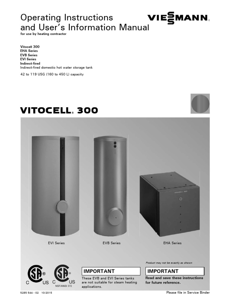 Vitocell Owner's Manual PDF Water Heating Boiler — free download