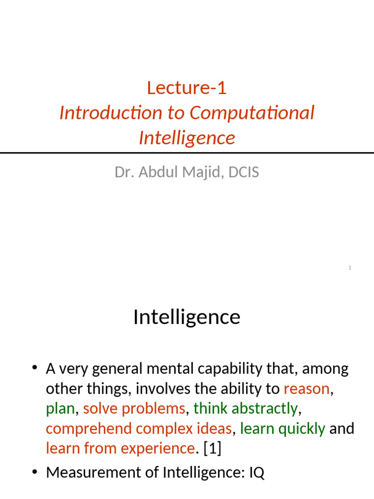 Introduction to Computational Intelligence | PDF | Intelligence ...