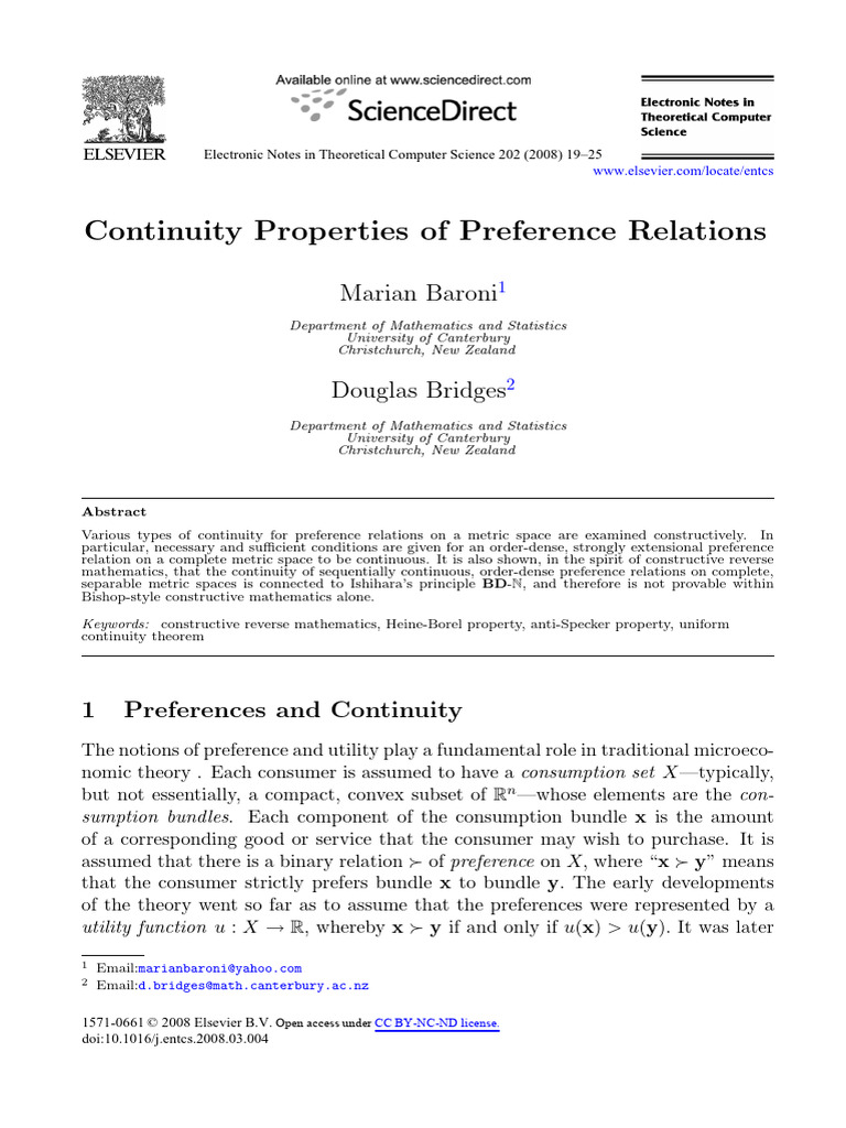 Continuity in Preference Relations | PDF | Continuous Function | Theorem