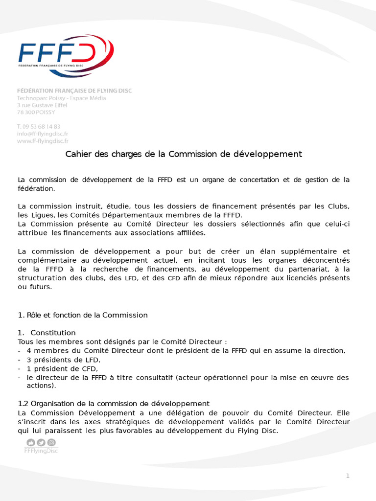 Cahier des charges de la Commission FFFD | PDF | Bourse (Argent) | Des ...