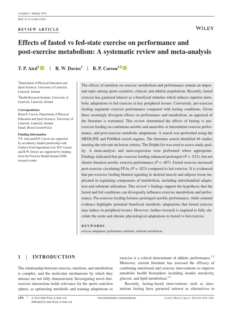 Fasted vs Fed Exercise: Performance Review | PDF | Skeletal Muscle ...
