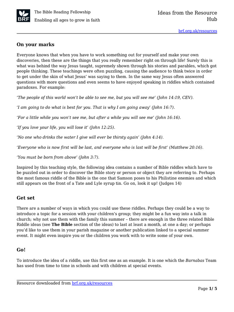 Even More Bible Riddles 17527 | PDF | Jesus | Riddle