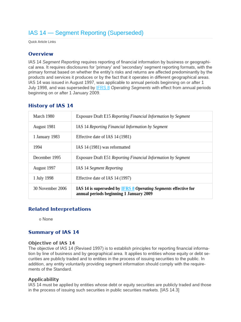 IAS 14 Segment Reporting Overview | PDF | Expense | Revenue