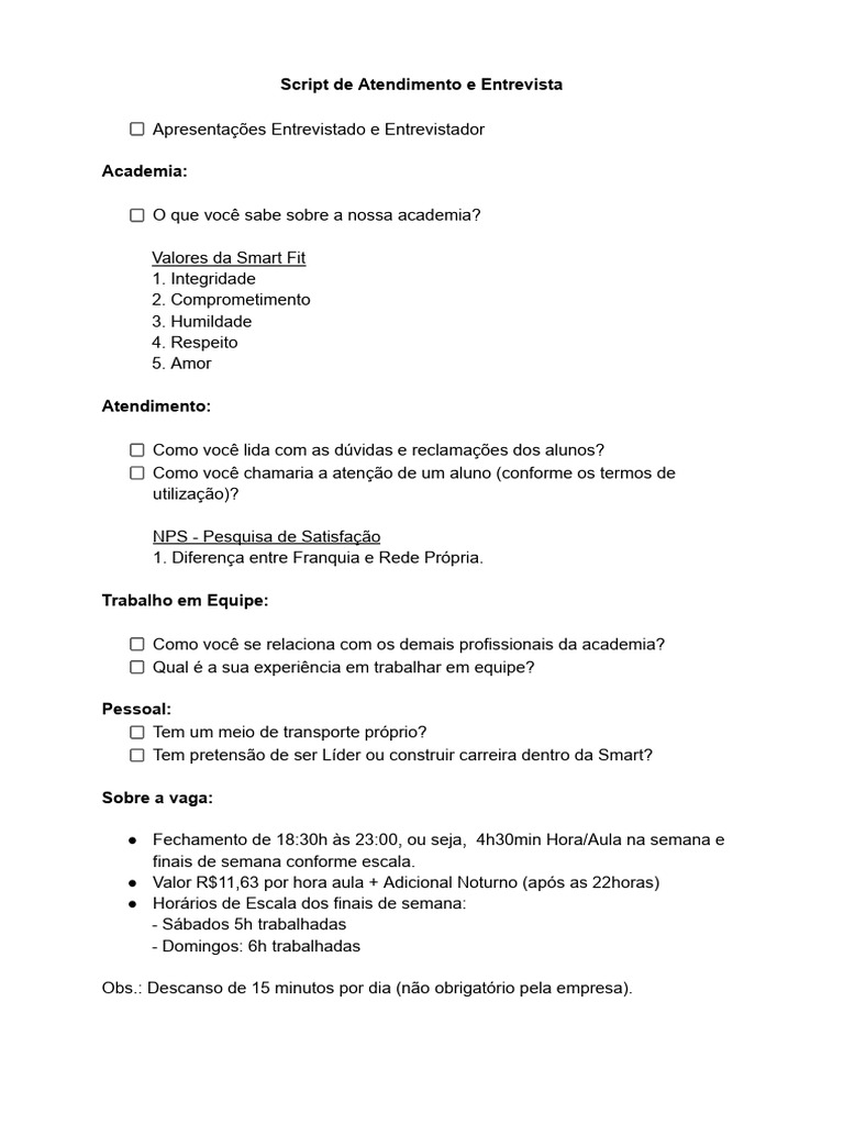 Script de Atendimento e Entrevista | PDF