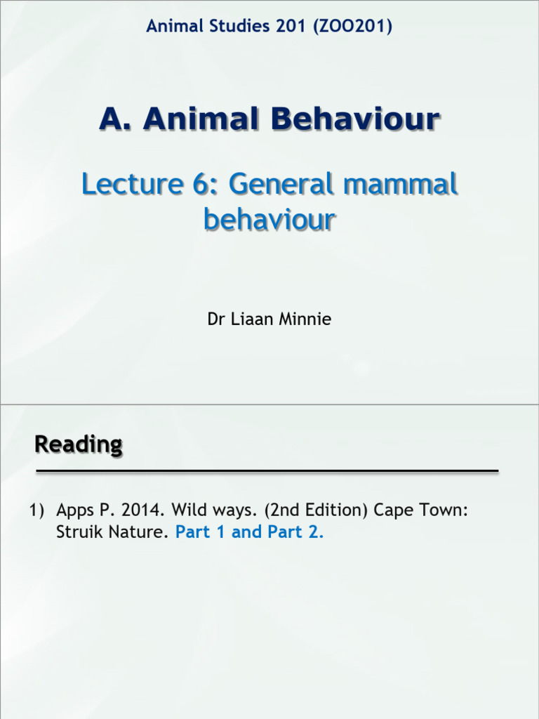 ZOO201 - Lect 6 - Mam Behav | PDF | Biological Concepts | Cognitive Science