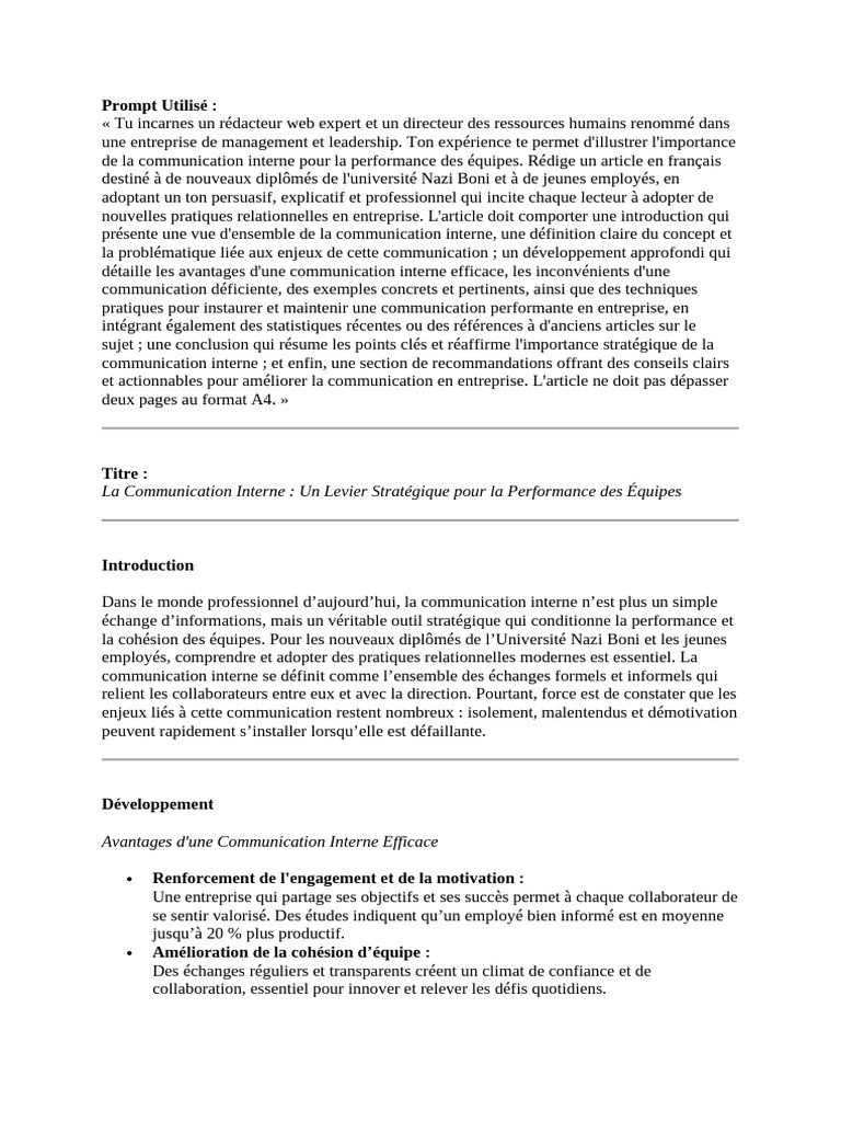 Communication Interne : Clé de Performance | PDF | la communication ...