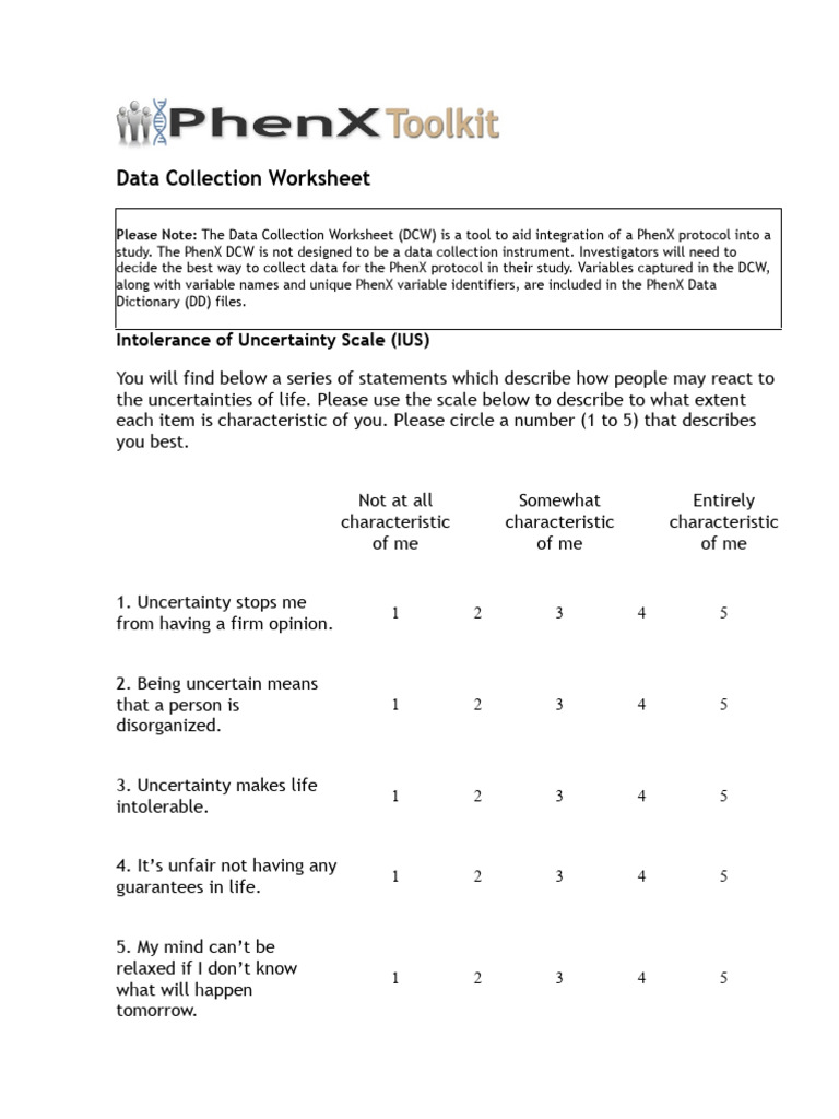 IUS-12 Questionnaire Scoring Guide | PDF | Psychology | Behavioural ...