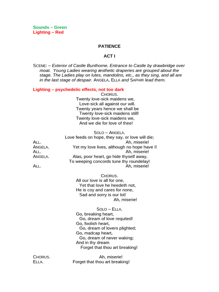 Patience: A Comic Opera Scene | PDF