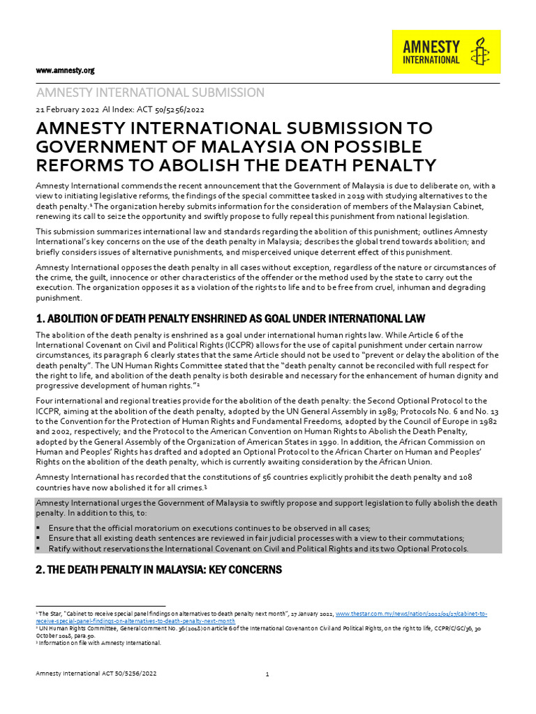 Amnesty International Reforms To Abolish The Death Penalty | PDF ...