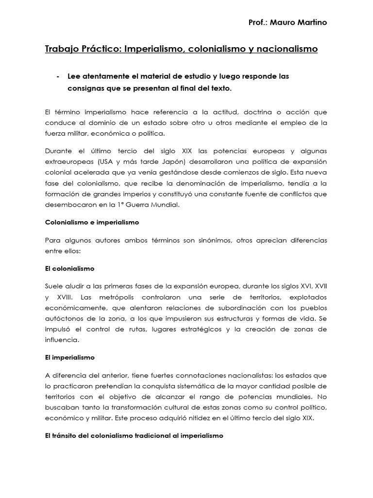 Imperialismo y colonialismo en el siglo XIX | PDF | Colonialismo ...
