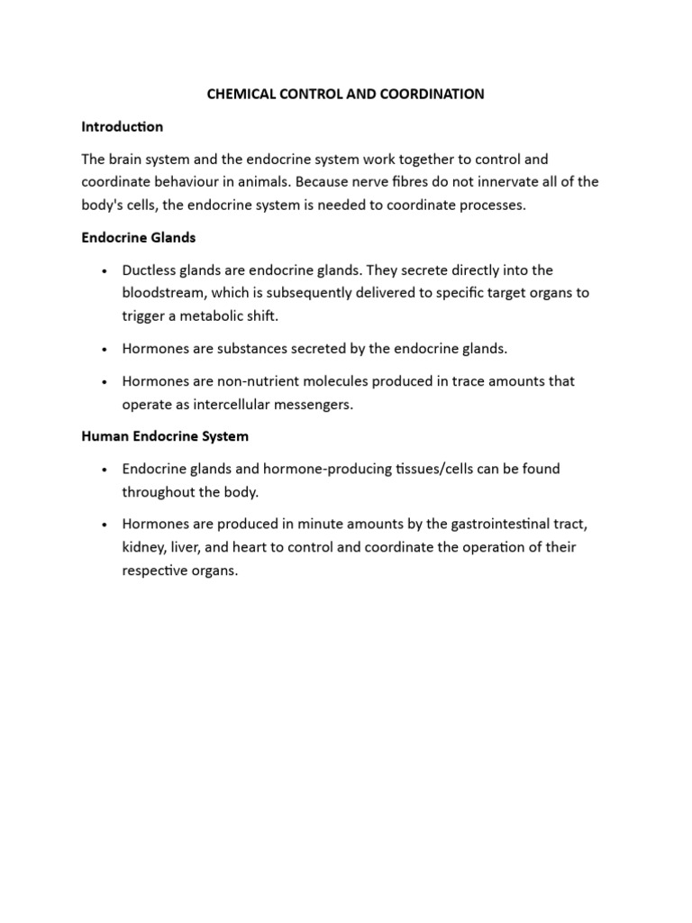 Chemical Control and Coordination | PDF | Endocrine System | Hormone
