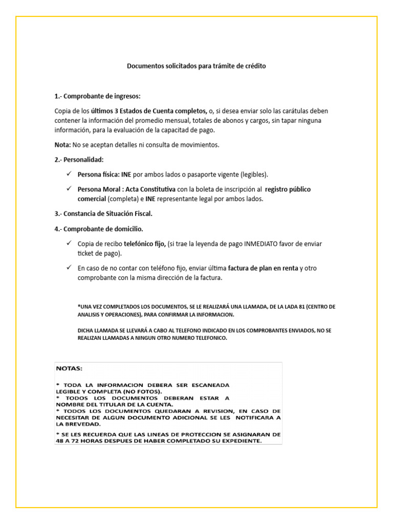 Documentos Solicitados para Trámite de Crédito | PDF
