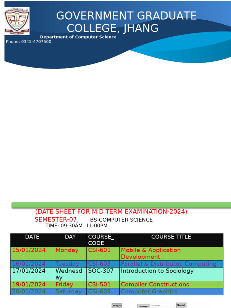 Midterm Exam Schedule BS Computer Science | PDF