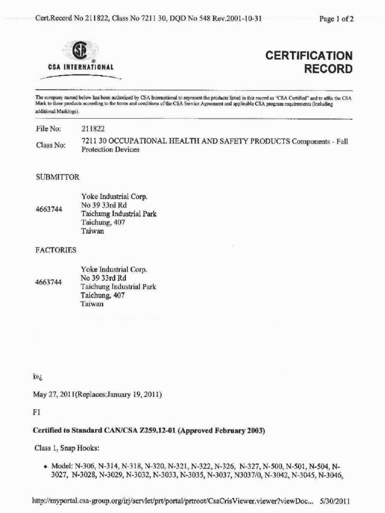 Certificacion Yoke 211822 | PDF
