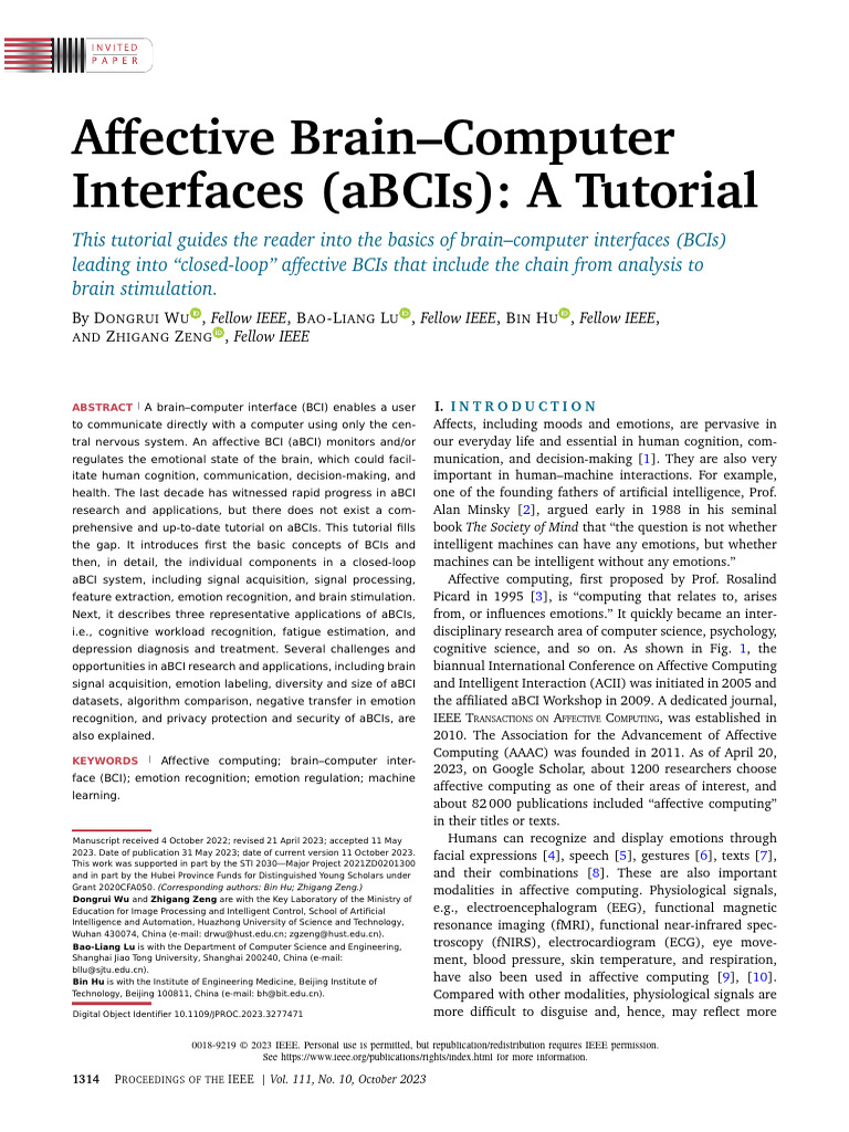Affective Brain-Computer Interfaces Tutorial | PDF ...