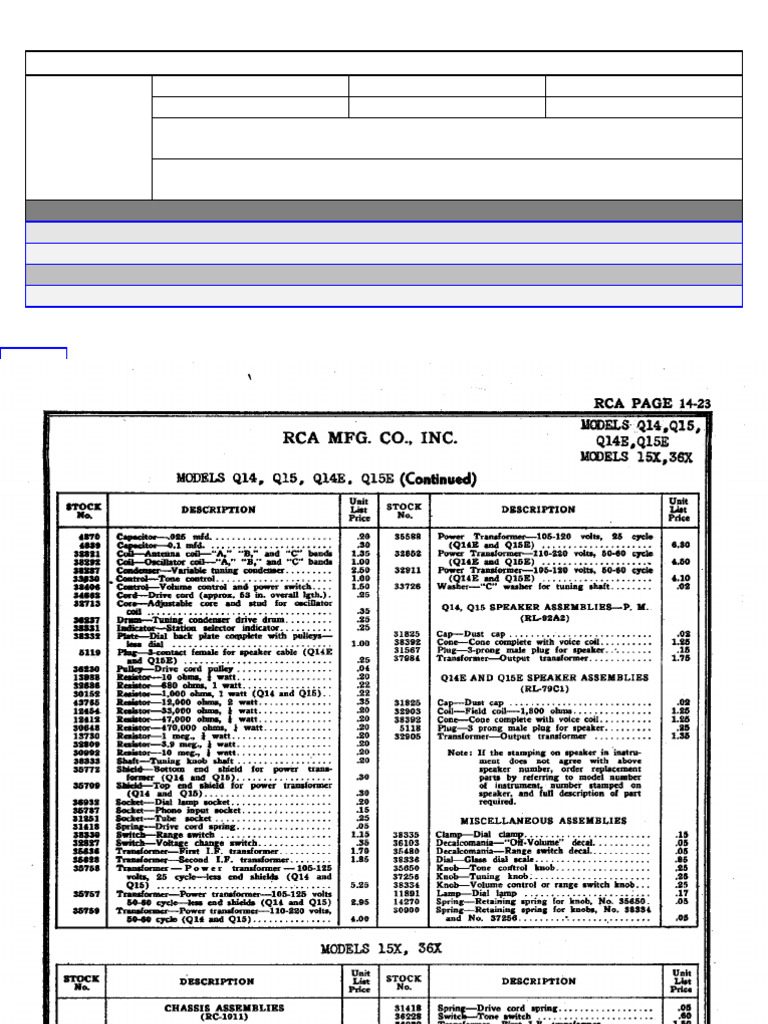 RCA Victor Model 36X Specifications | PDF