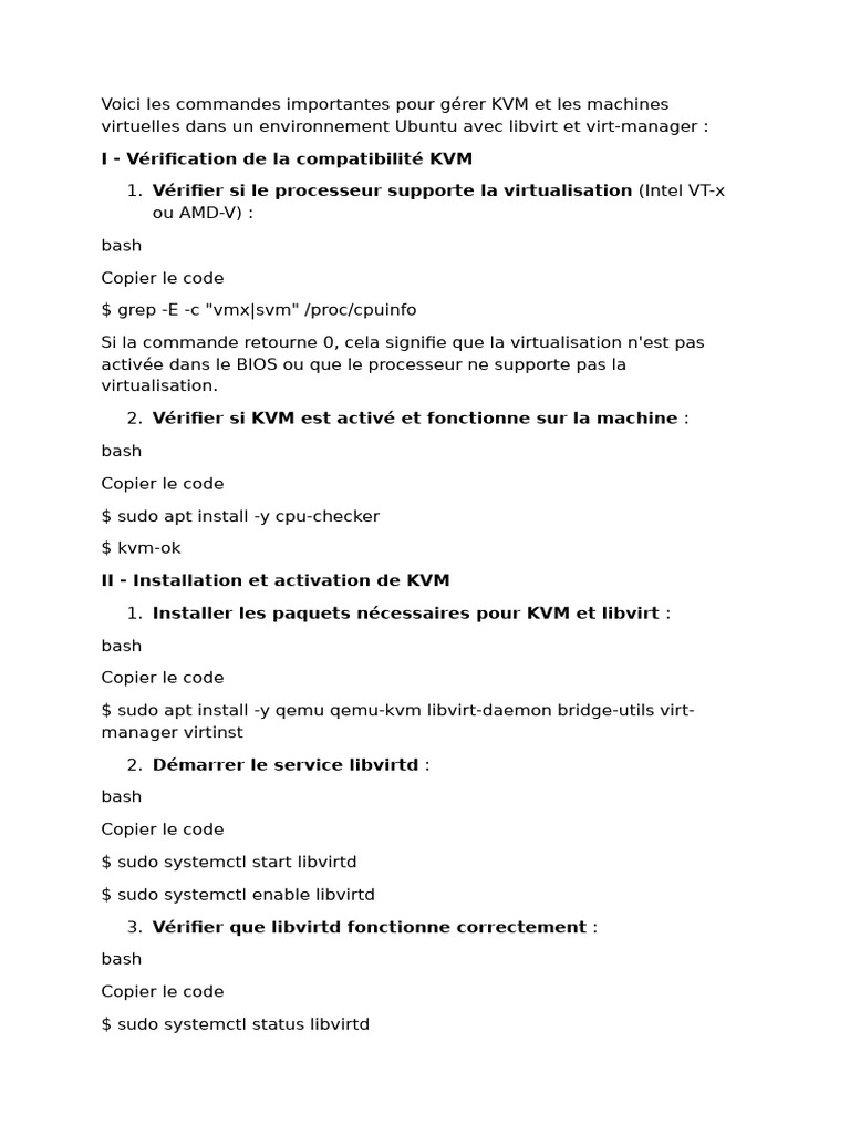 Commandes KVM pour Ubuntu et libvirt | PDF | Machine virtuelle ...