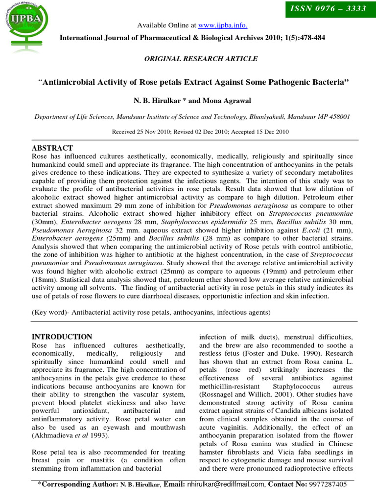 Antimicrobial Activity of Rose Petals Extract Against Some Pathogenic ...