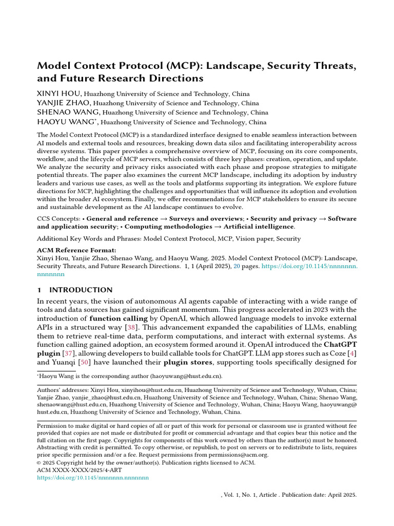 Model Context Protocol (MCP) - Landscape - Security Threatsand Future ...
