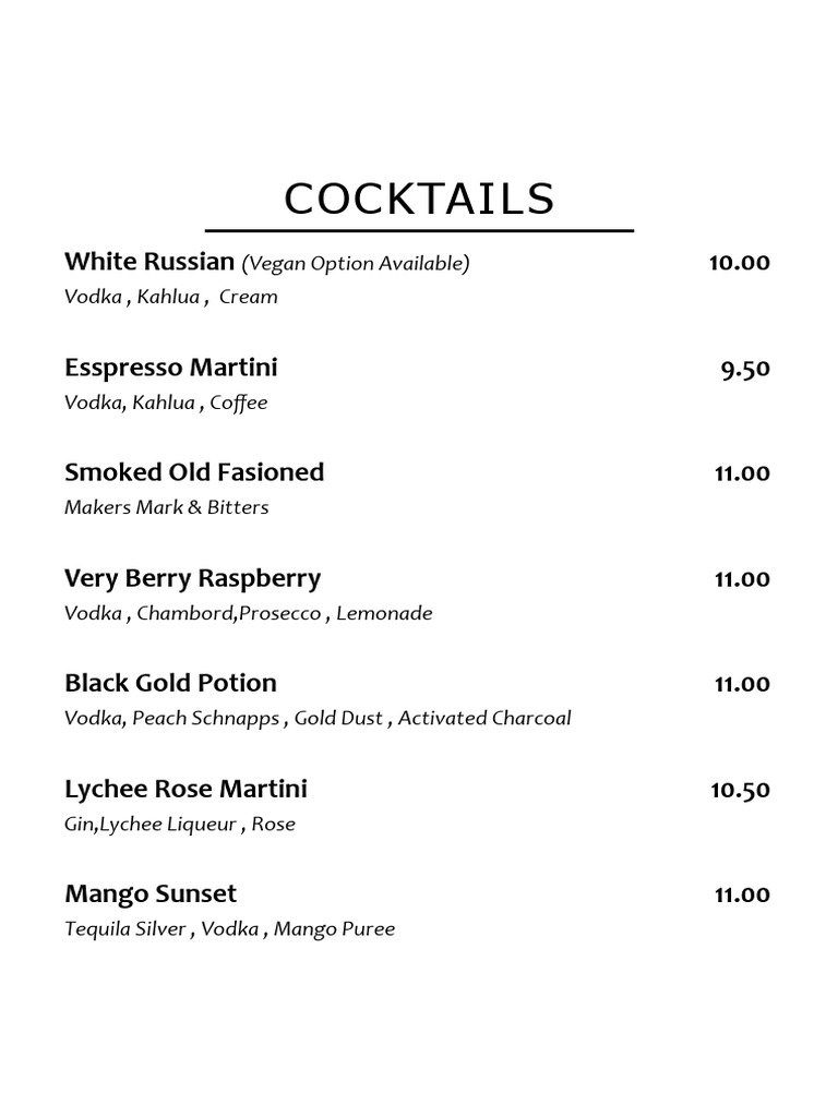 Unique Cocktail Menu Options | PDF