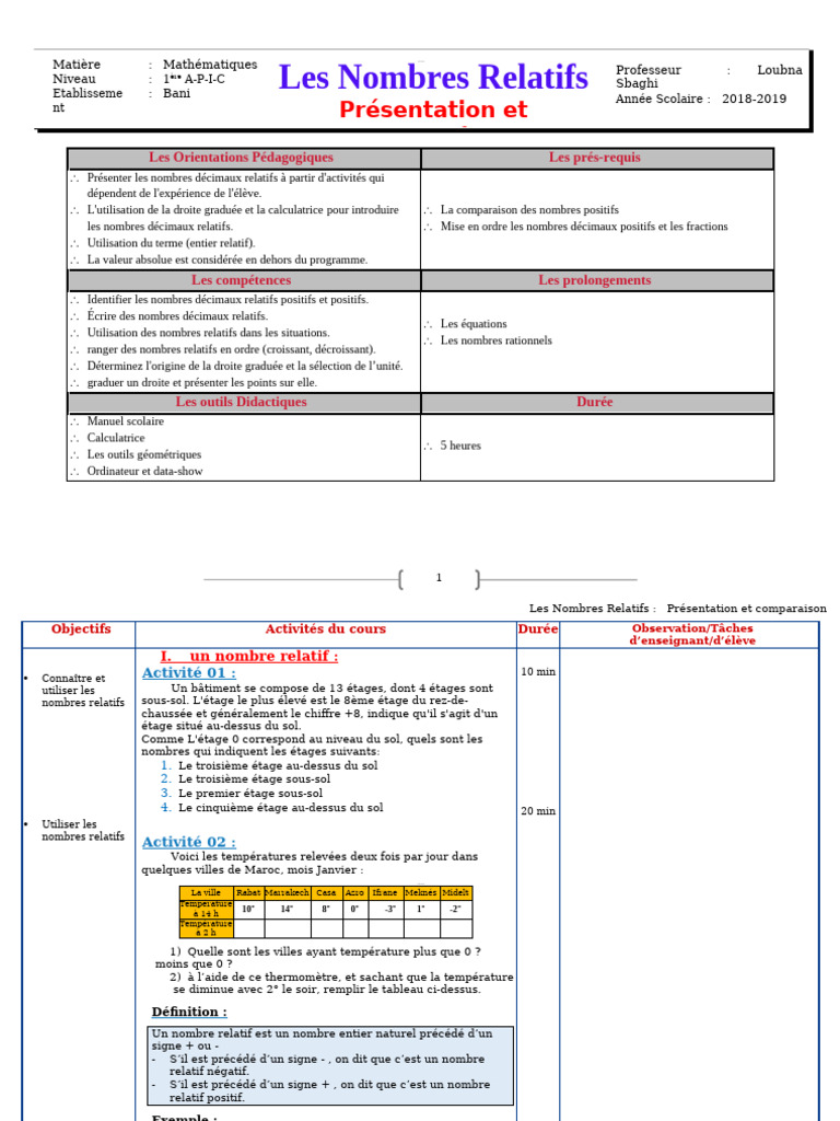 Nombres relatifs : Présentation et comparaison | PDF | Décimal | Entier ...