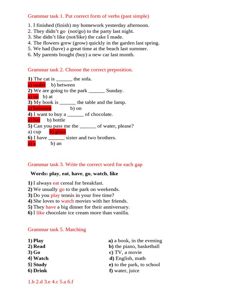 English Grammar Exercises for Beginners | PDF | Cuisine | Foods