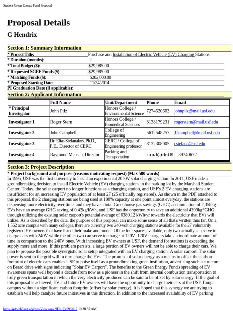 USF Solar EV Charging Station Proposal | PDF | Electric Vehicle ...