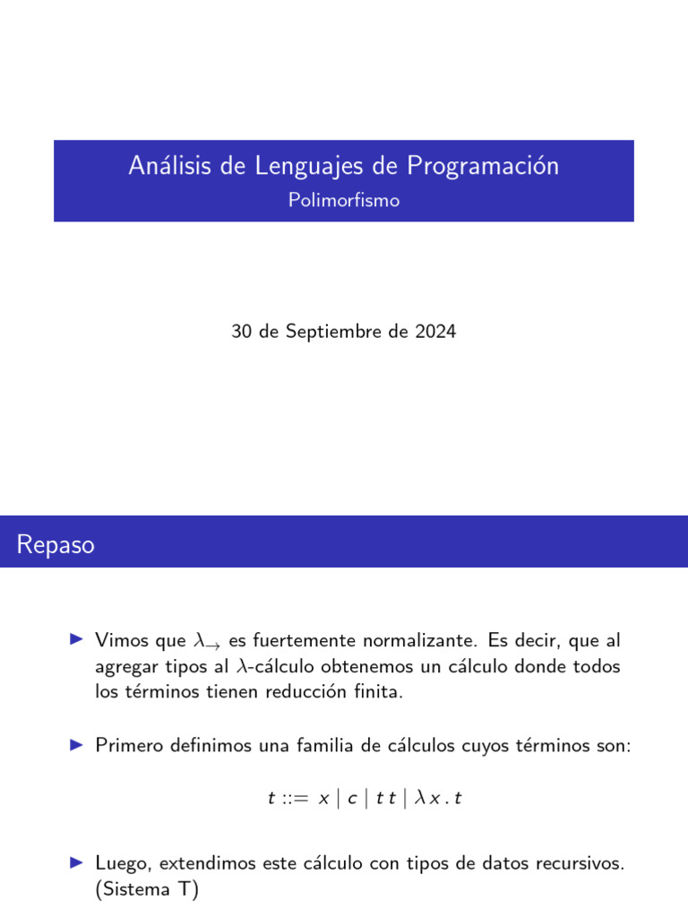 Polimorfismo en Cálculo Lambda y Sistema F | PDF | Lógica | Lenguaje de ...
